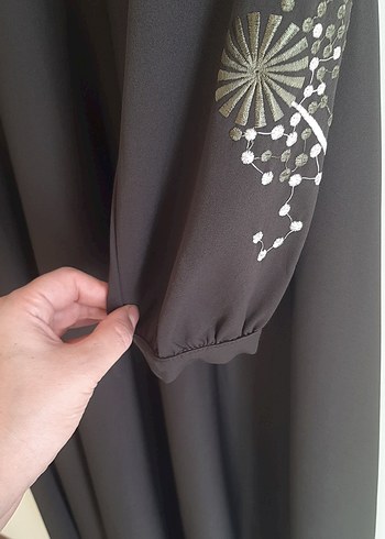 Nakışlı Haki Uzun Kollu Uzun Elbise - Görsel 6