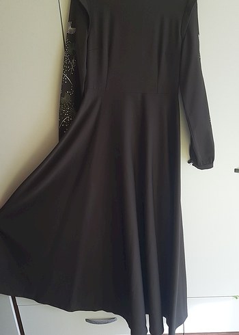 Nakışlı Haki Uzun Kollu Uzun Elbise - Görsel 7