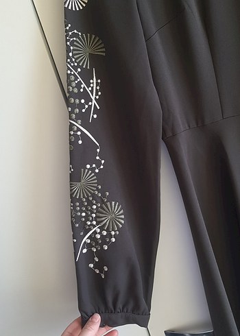 Nakışlı Haki Uzun Kollu Uzun Elbise - Görsel 5