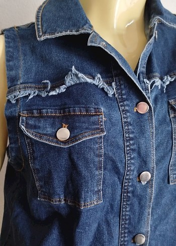 Nihan Lacivert Kolsuz Denim Ceket