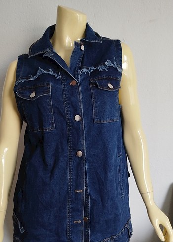 42 Beden Lacivert Kolsuz Denim Ceket