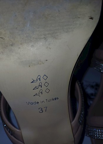 Bej  Topuklu Taşlı Kadın Terlik - Görsel 2