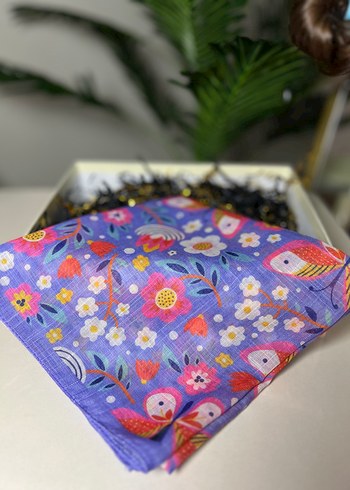Renkli Çiçek ve Kuş Desenli çocuk eşarp