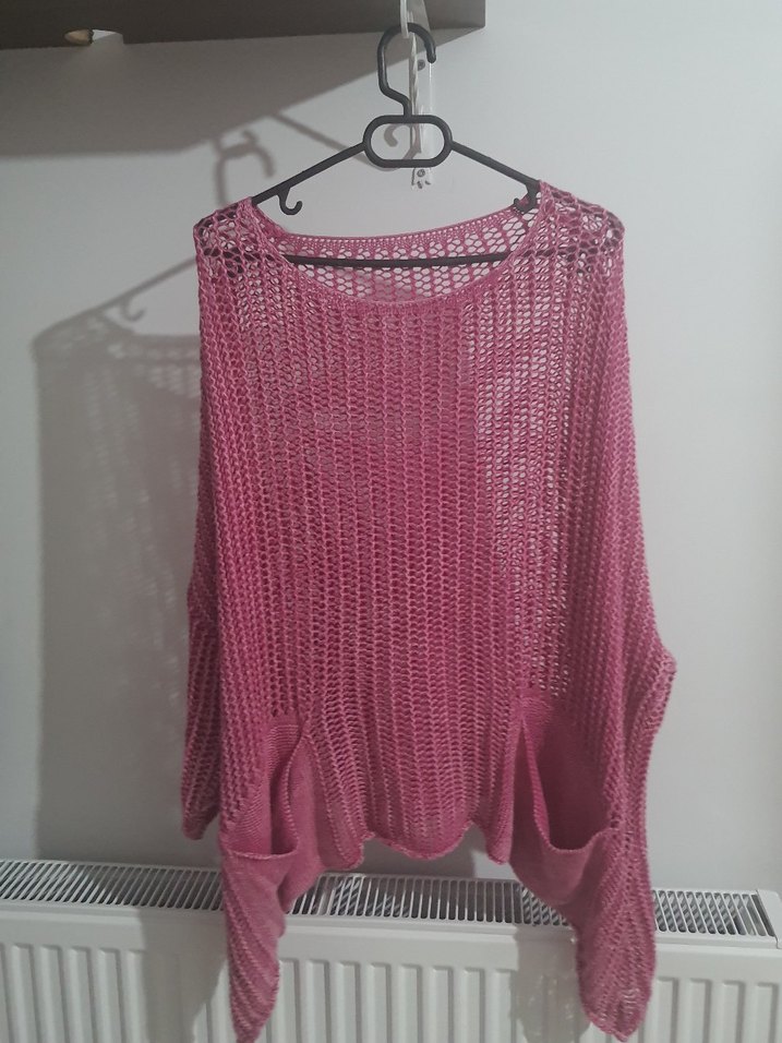 Pembe Örgü Kadın Triko Kazak - Görsel 2