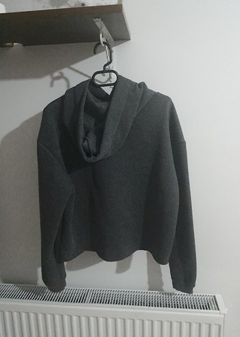 Gri Kapüşonlu Salaş Sweatshirt - Görsel 2