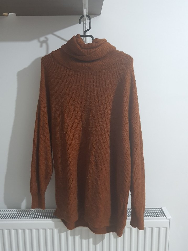 Kadın Kahverengi Boğazlı Örgü Kazak - Görsel 2