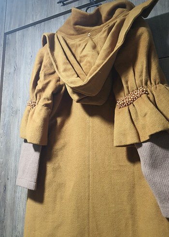 Uzun Kadın Kaban Düğmeli Cep Detaylı - Görsel 3