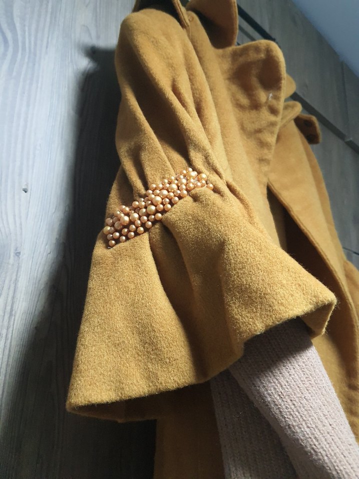 Uzun Kadın Kaban Düğmeli Cep Detaylı - Görsel 2