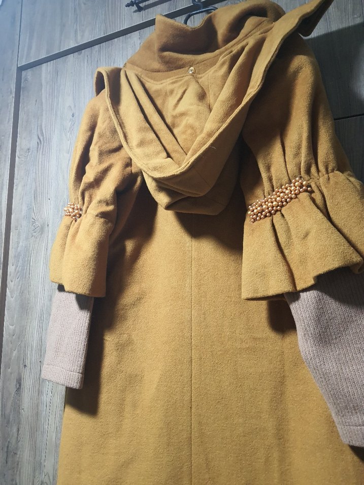 Uzun Kadın Kaban Düğmeli Cep Detaylı - Görsel 3