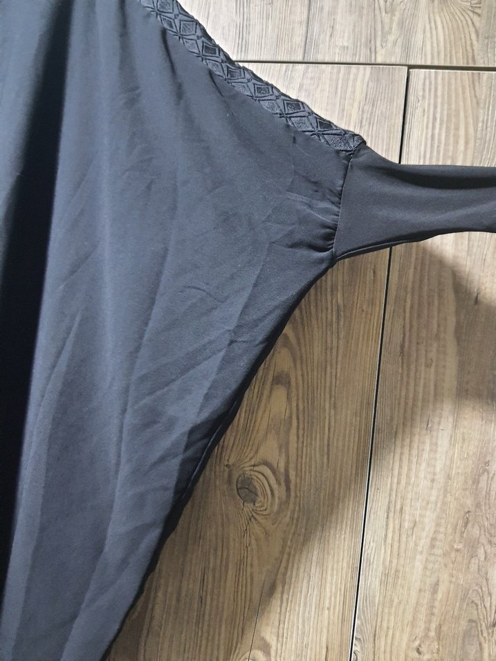 Siyah Uzun Yarasa kol Elbise - Görsel 2