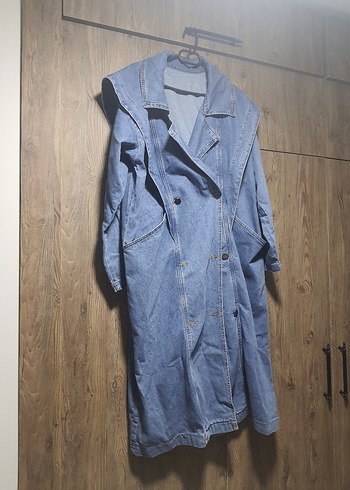 Kadın Uzun Mavi Denim Ceket - Görsel 2