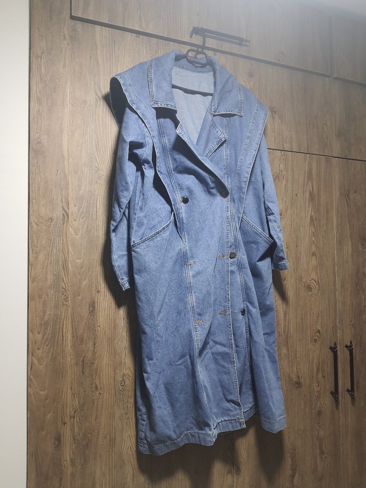 Kadın Uzun Mavi Denim Ceket - Görsel 2