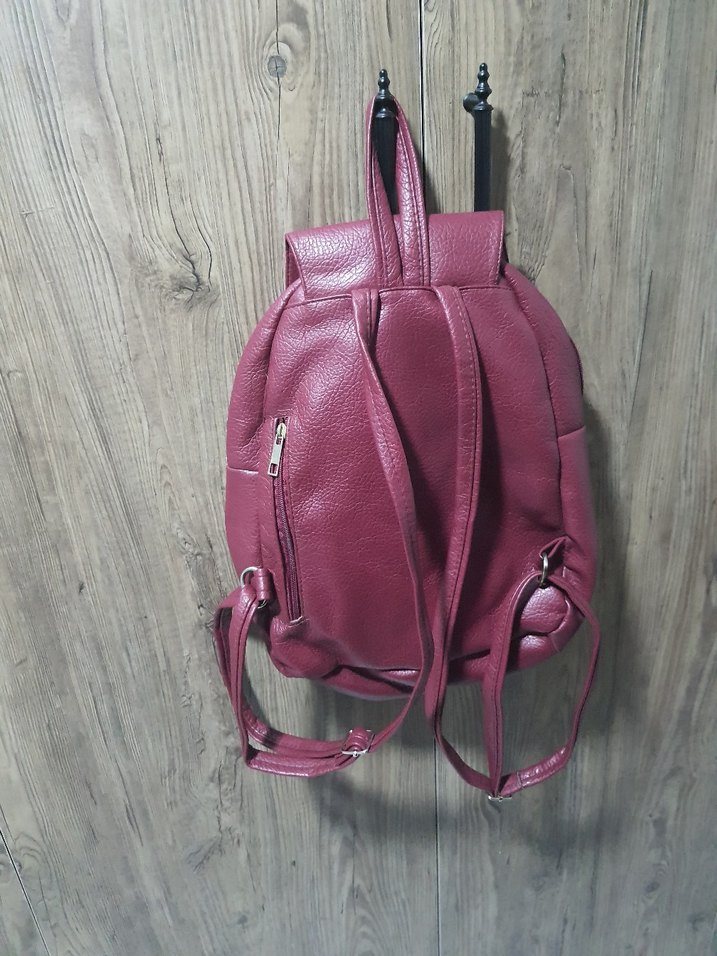 Bordo Deri Kadın Sırt Çantası - Görsel 2