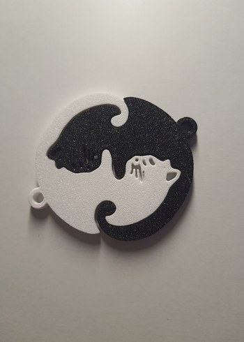 Kabartmalı Siyah Beyaz Kedi Anahtarlık - Görsel 2