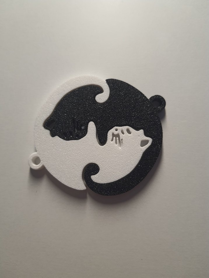 Kabartmalı Siyah Beyaz Kedi Anahtarlık - Görsel 2