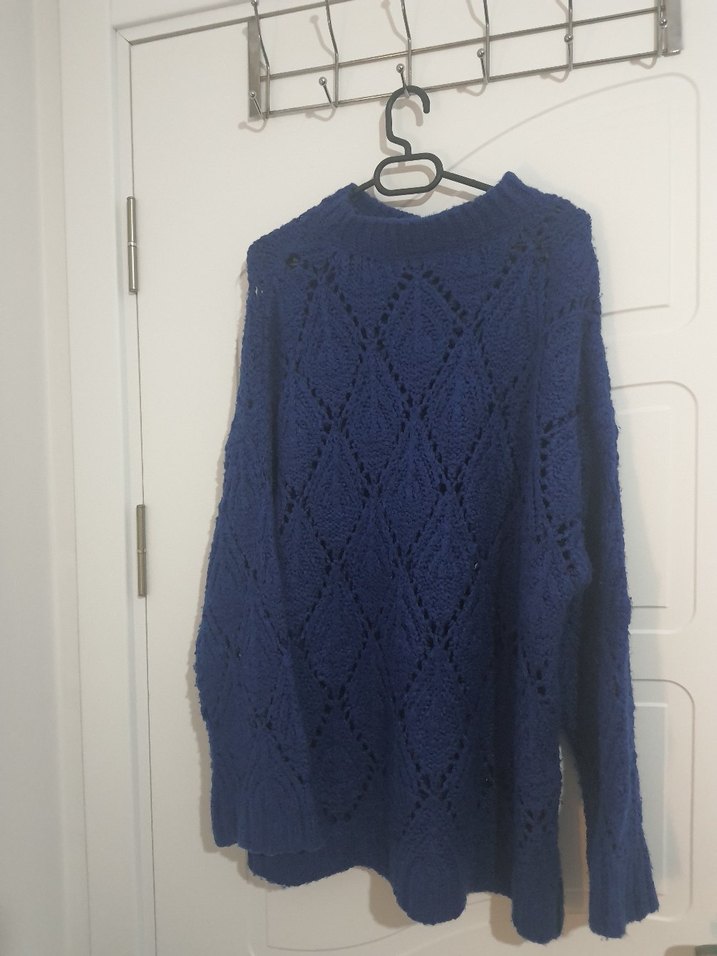 Kadın Lacivert Örgü Yüksek Yaka Kazak - Görsel 2