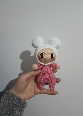  Beden Pembe ve Beyaz El Örgüsü Peluş Oyuncak