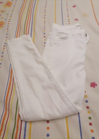 Düğmeli Beyaz Kadın Kumaş Pantolon - Görsel 3