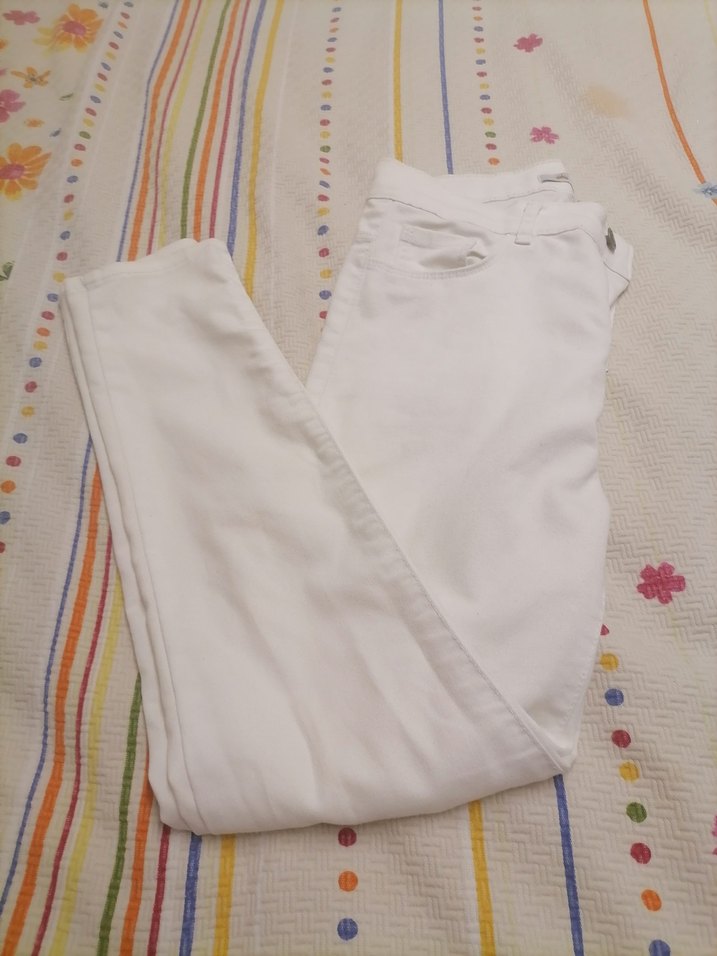 Düğmeli Beyaz Kadın Kumaş Pantolon - Görsel 3