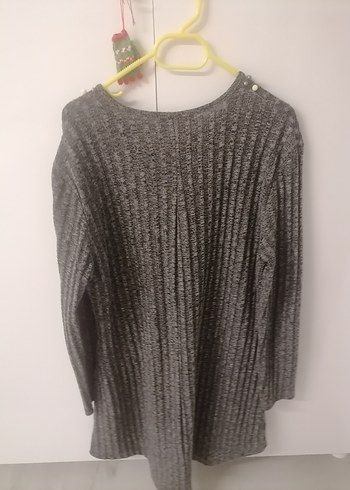 Gri Uzun Kollu Triko Nakışlı Kadın Kazak - Görsel 3