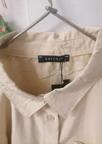 Bej Keten Kadın Gömlek  yenı hiç giyilmedı - Görsel 2