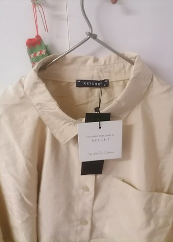 Bej Keten Kadın Gömlek  yenı hiç giyilmedı - Görsel 3