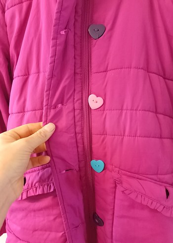 Renkli Düğmeli Pembe Kız Mont - Görsel 2