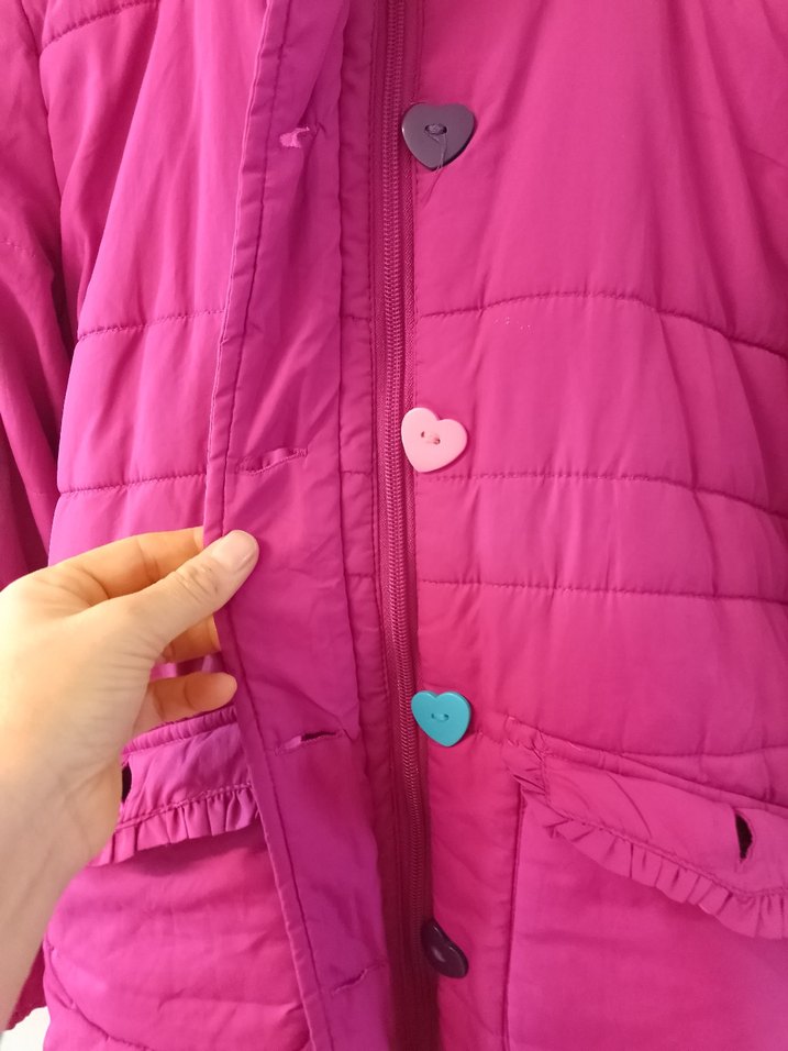 Renkli Düğmeli Pembe Kız Mont - Görsel 2