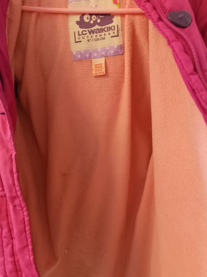 Renkli Düğmeli Pembe Kız Mont - Görsel 3