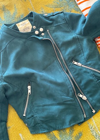 m Beden Bershka Renkli Turkuaz Süet Kadın Deri Ceket