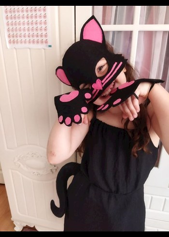 Pembe Desenli Kedi Kostümü
