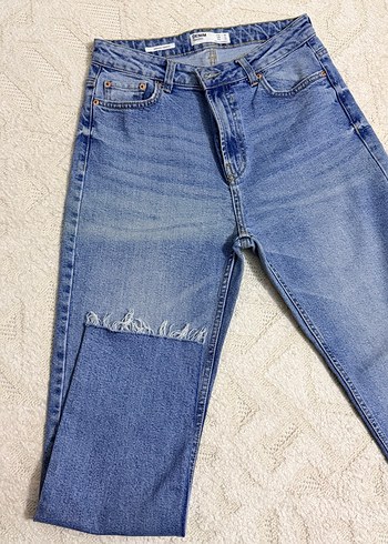 Bershka düğmeli Mavi Midi Denim Kadın Jean - Görsel 3