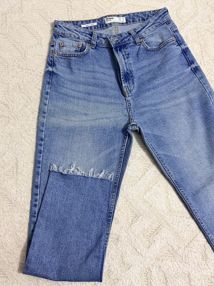 Bershka düğmeli Mavi Midi Denim Kadın Jean - Görsel 3