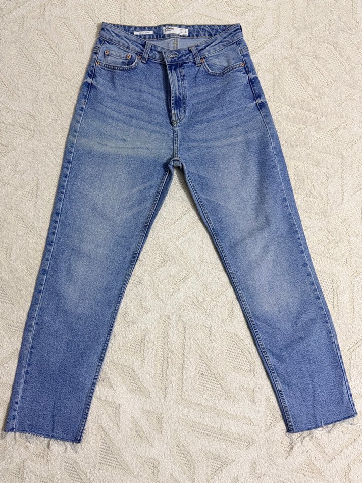Bershka düğmeli Mavi Midi Denim Kadın Jean - Görsel 4