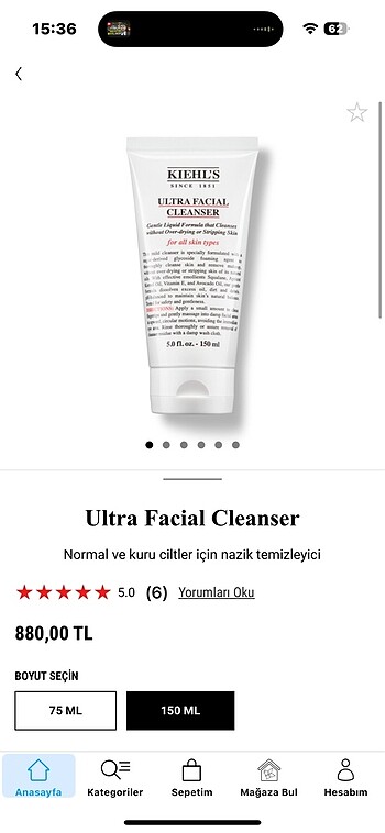 Kiehls yüz temizle kremi