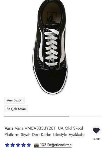 36 Beden beyaz Renk Vans Old School Kadın Platform Siyah Sneaker