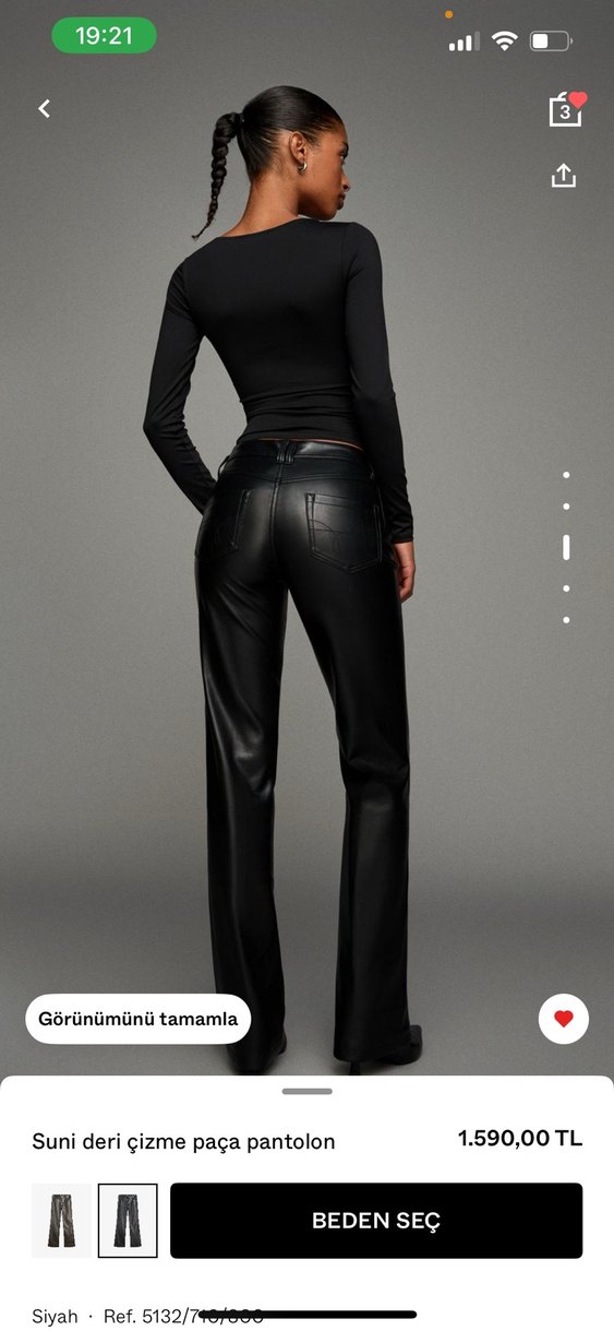 Kadın Siyah Deri Düz Paça Pantolon - Görsel 2