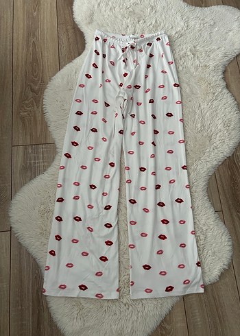 Beyaz Baskılı Rahat Kadın Pijama Altı - Görsel 5