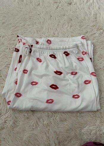 Beyaz Baskılı Rahat Kadın Pijama Altı - Görsel 4