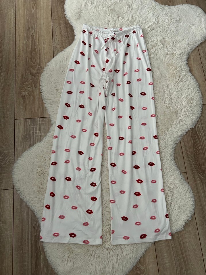 Beyaz Baskılı Rahat Kadın Pijama Altı - Görsel 5