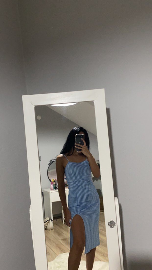 Mavi Kareli Elbise - Görsel 2