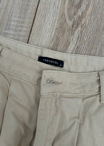 xs Beden camel Renk pileli denim şort etek