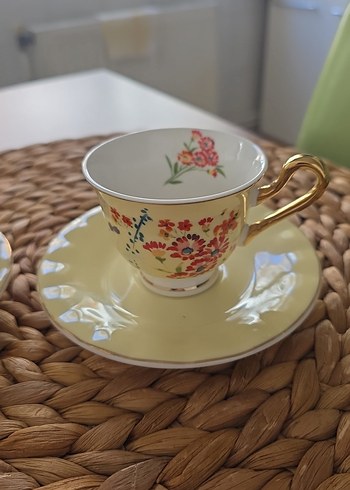 English Home Pastel Sarı Çiçek Desenli 2'li Fincan Takımı