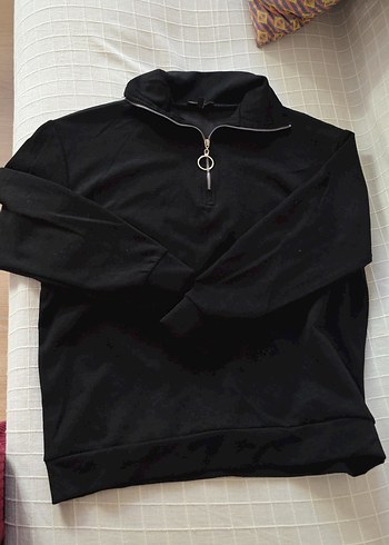 Diğer Kadın Siyah Fermuarlı Yarım Balıkçı Sweatshirt M