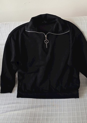 Kadın Siyah Fermuarlı Yarım Balıkçı Sweatshirt M