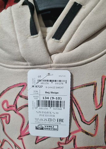 9 Yaş Beden beyaz Renk Baskılı Gri kız çocuk Sweatshirt