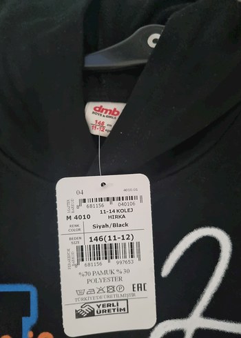 11-12 Yaş Beden Kapüşonlu Siyah Erkek Çocuk Sweatshirt