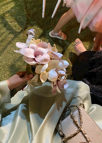 Uzun Kol Drapeli Gri Tesettür Abiye - Görsel 5