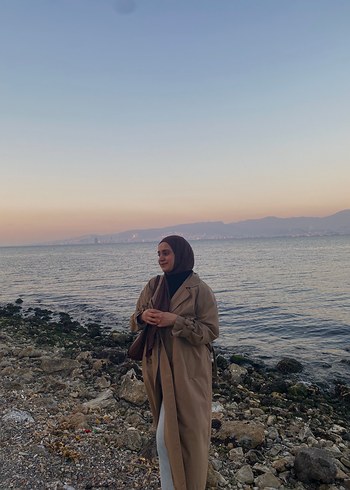 universal Beden Drapeli Camel Kadın Uzun Trençkot