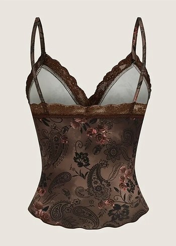 American Vintage Dantel Detaylı Kahverengi V Yaka Büstiyer